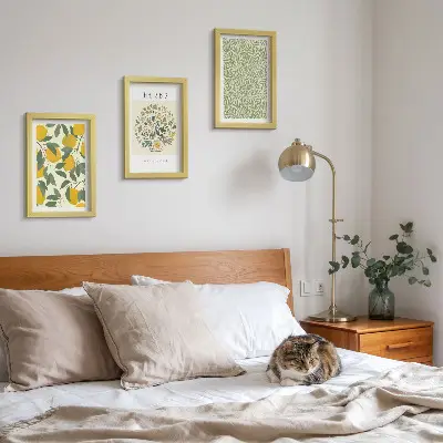 Conjunto de quadros decorativos com motivos de limão, ervas e folhas