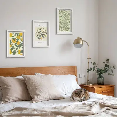 Conjunto de quadros decorativos com motivos de limão, ervas e folhas
