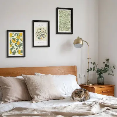 Conjunto de quadros decorativos com motivos de limão, ervas e folhas