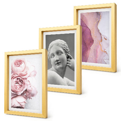 Conjunto de 3 quadros decorativos Escultura abstrata de uma mulher com peônias românticas