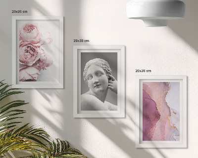 Conjunto de 3 quadros decorativos Escultura abstrata de uma mulher com peônias românticas