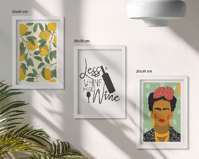 Conjunto de molduras com imagens Retrato de Frida Kahlo em uma garrafa de vinho com limões