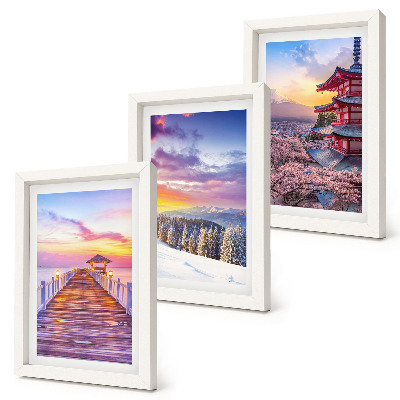 Conjunto de 3 quadros decorativos Paisagens românticas com céus pitorescos