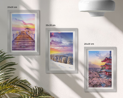 Conjunto de 3 quadros decorativos Paisagens românticas com céus pitorescos