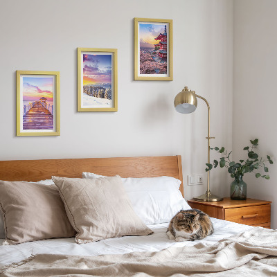 Conjunto de 3 quadros decorativos Paisagens românticas com céus pitorescos