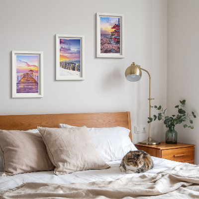 Conjunto de 3 quadros decorativos Paisagens românticas com céus pitorescos