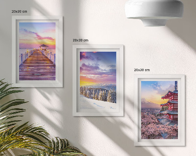 Conjunto de 3 quadros decorativos Paisagens românticas com céus pitorescos