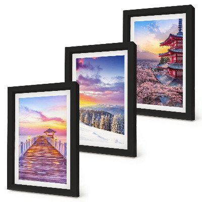 Conjunto de 3 quadros decorativos Paisagens românticas com céus pitorescos