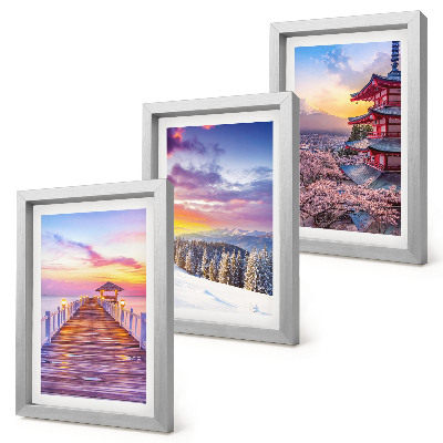Conjunto de 3 quadros decorativos Paisagens românticas com céus pitorescos