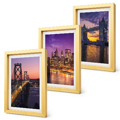 Conjunto de molduras com imagens Pontes ao pôr do sol e paisagens urbanas