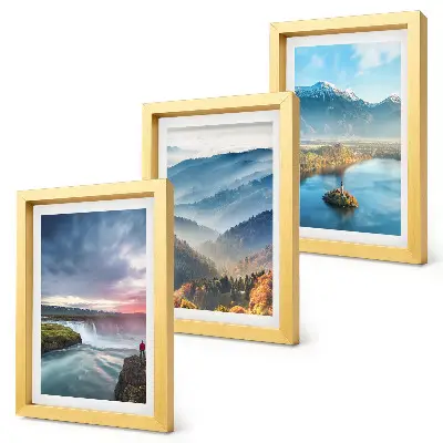 Conjunto de quadros com imagens de paisagens montanhosas pitorescas e cachoeiras na natureza