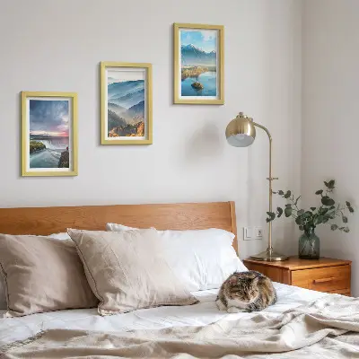 Conjunto de quadros com imagens de paisagens montanhosas pitorescas e cachoeiras na natureza
