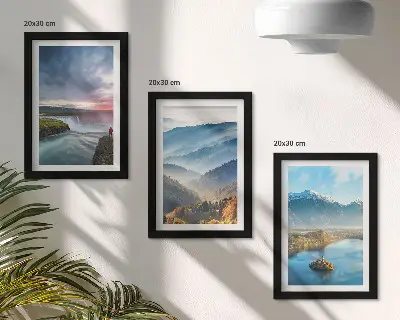 Conjunto de quadros com imagens de paisagens montanhosas pitorescas e cachoeiras na natureza