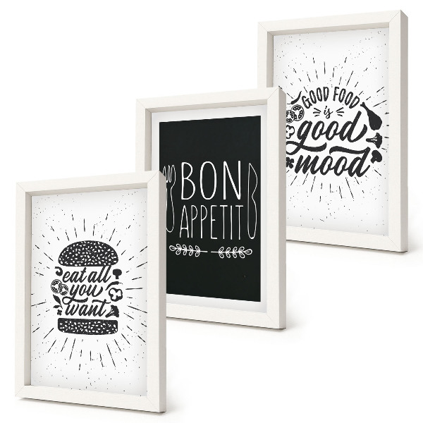 Conjunto de molduras com imagens Gráficos com slogans relacionados a comida e culinária.