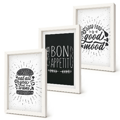 Conjunto de molduras com imagens Gráficos com slogans relacionados a comida e culinária.