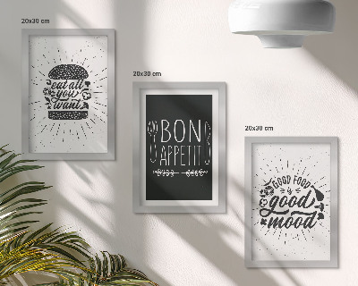 Conjunto de molduras com imagens Gráficos com slogans relacionados a comida e culinária.