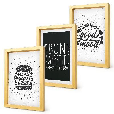 Conjunto de molduras com imagens Gráficos com slogans relacionados a comida e culinária.
