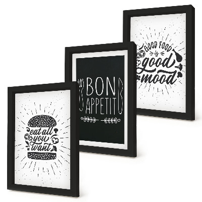 Conjunto de molduras com imagens Gráficos com slogans relacionados a comida e culinária.
