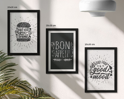 Conjunto de molduras com imagens Gráficos com slogans relacionados a comida e culinária.