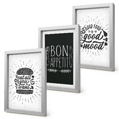 Conjunto de molduras com imagens Gráficos com slogans relacionados a comida e culinária.