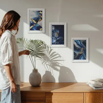 Conjunto de 3 quadros decorativos com padrões abstratos elegantes