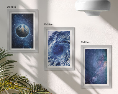 Conjunto de molduras com imagens A Terra no espaço, tempestade e galáxia de estrelas