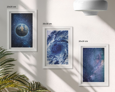 Conjunto de molduras com imagens A Terra no espaço, tempestade e galáxia de estrelas