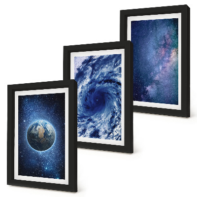 Conjunto de molduras com imagens A Terra no espaço, tempestade e galáxia de estrelas