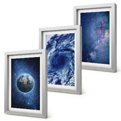Conjunto de molduras com imagens A Terra no espaço, tempestade e galáxia de estrelas