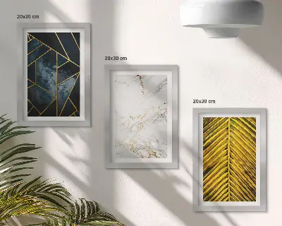 Tríptico com moldura e padrões geométricos modernos com motivos vegetais naturais
