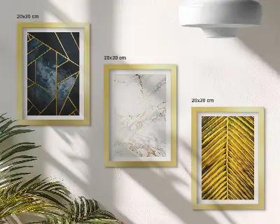 Tríptico com moldura e padrões geométricos modernos com motivos vegetais naturais