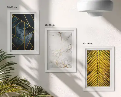 Tríptico com moldura e padrões geométricos modernos com motivos vegetais naturais