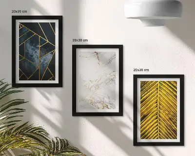 Tríptico com moldura e padrões geométricos modernos com motivos vegetais naturais