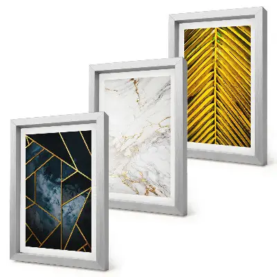Tríptico com moldura e padrões geométricos modernos com motivos vegetais naturais