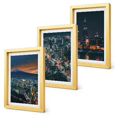 Conjunto de 3 quadros decorativos vista da cidade à noite com arranha-céus ao fundo