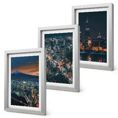 Conjunto de 3 quadros decorativos vista da cidade à noite com arranha-céus ao fundo