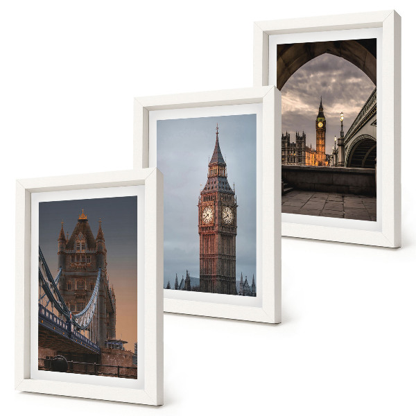 Conjunto de molduras com imagens Vista de Londres com a ponte e o Big Ben.