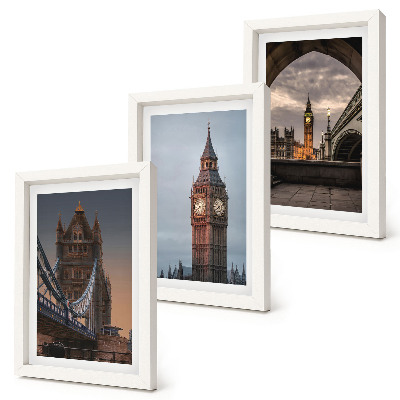 Conjunto de molduras com imagens Vista de Londres com a ponte e o Big Ben.