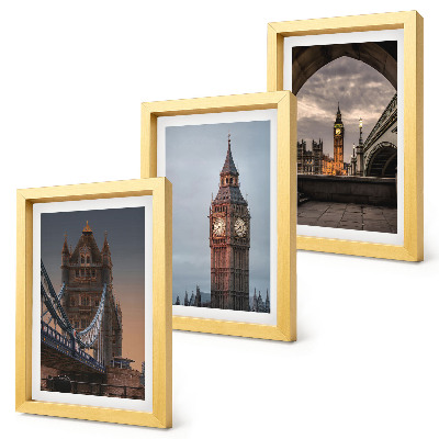 Conjunto de molduras com imagens Vista de Londres com a ponte e o Big Ben.