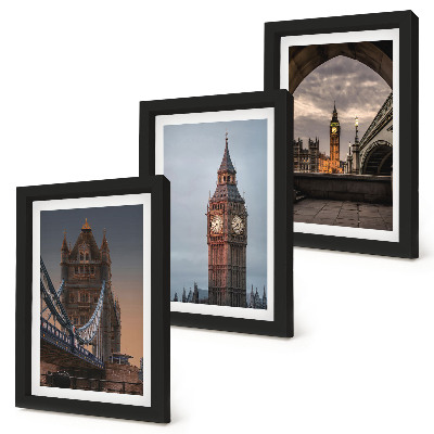 Conjunto de molduras com imagens Vista de Londres com a ponte e o Big Ben.