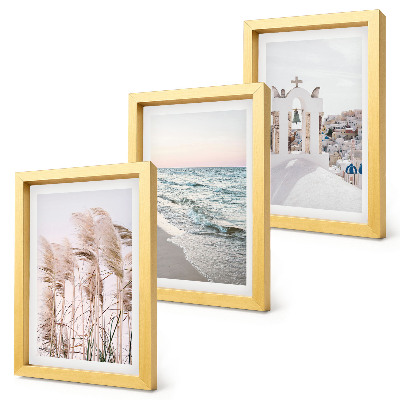Tríptico com moldura Plantas litorâneas, ondas do mar, vista de casas brancas