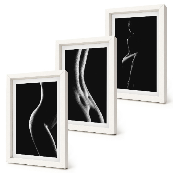 Tríptico com moldura Silhuetas femininas em preto e branco eróticas