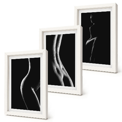 Tríptico com moldura Silhuetas femininas em preto e branco eróticas