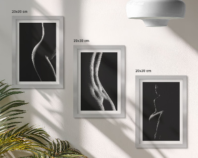 Tríptico com moldura Silhuetas femininas em preto e branco eróticas