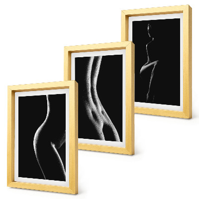 Tríptico com moldura Silhuetas femininas em preto e branco eróticas