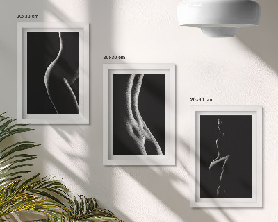 Tríptico com moldura Silhuetas femininas em preto e branco eróticas