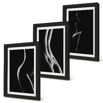 Tríptico com moldura Silhuetas femininas em preto e branco eróticas