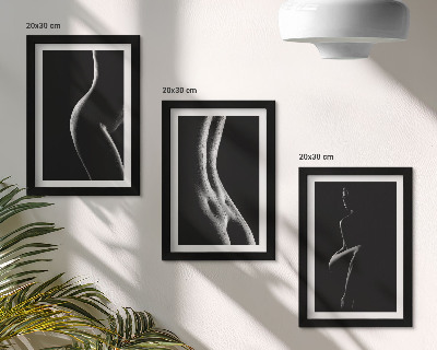 Tríptico com moldura Silhuetas femininas em preto e branco eróticas