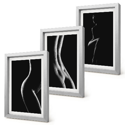 Tríptico com moldura Silhuetas femininas em preto e branco eróticas