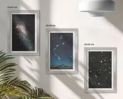 Tríptico com moldura quadro decorativo de signo do zodíaco com tema espacial galáctico de Aquário